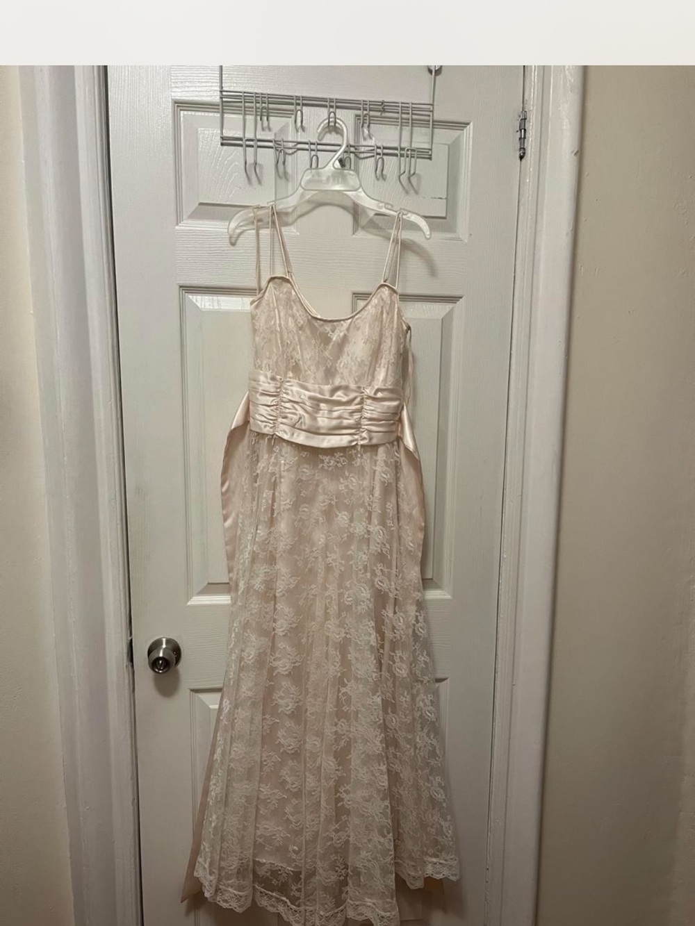 Vintage Lace Chiffon A-Line Dress in Light Cream